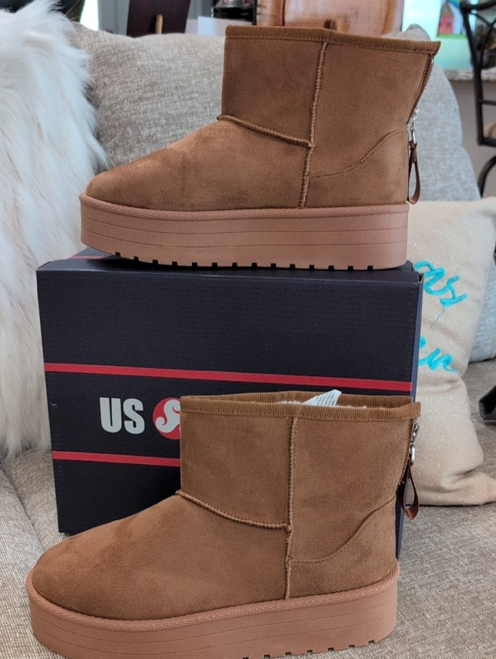 Women’s Brown Platform Suede Ankle Boots Brand New
